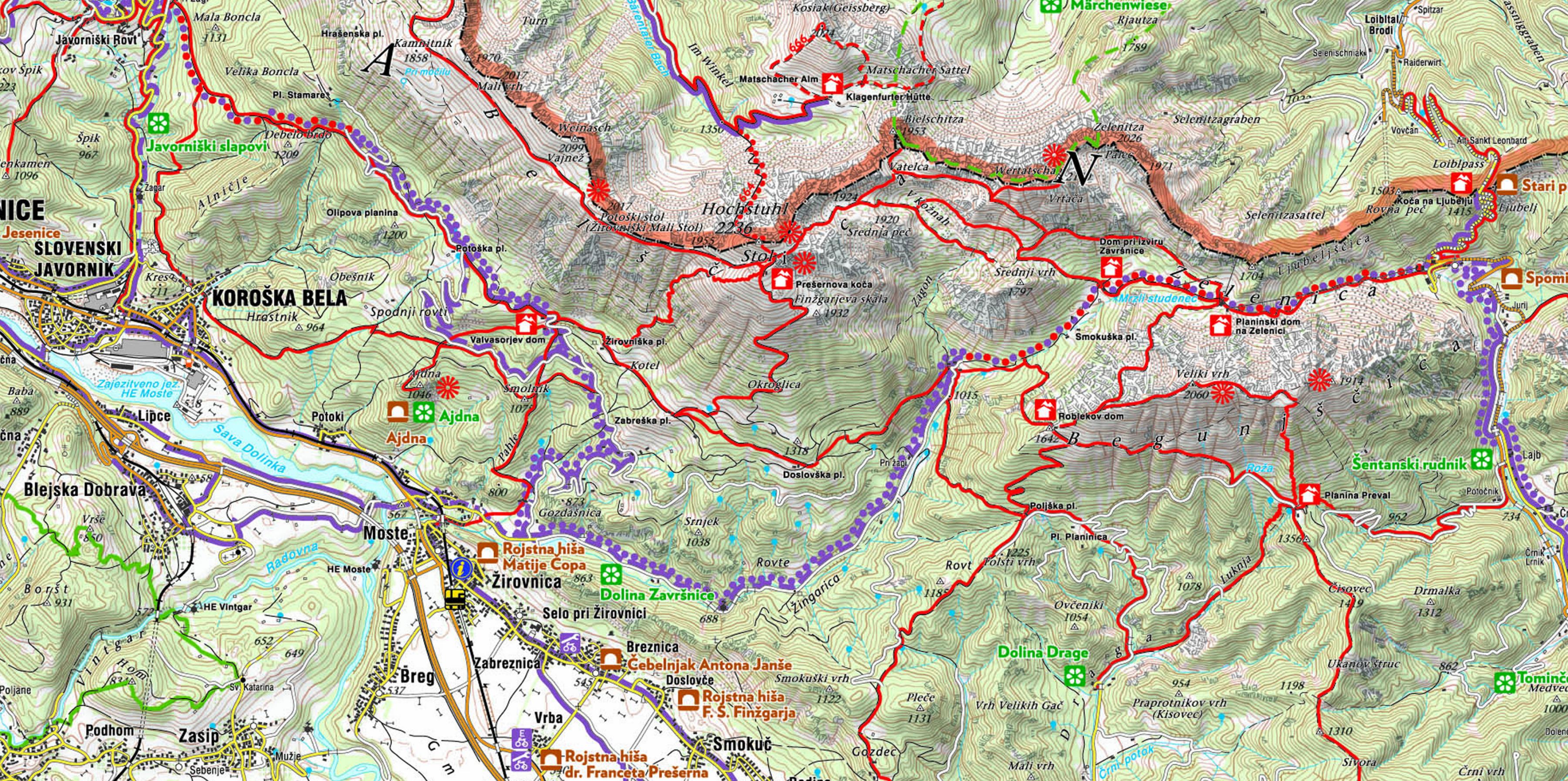 alpene kart Slovensk alpene kart   Kart over Slovenske alpene (Sør Europa 