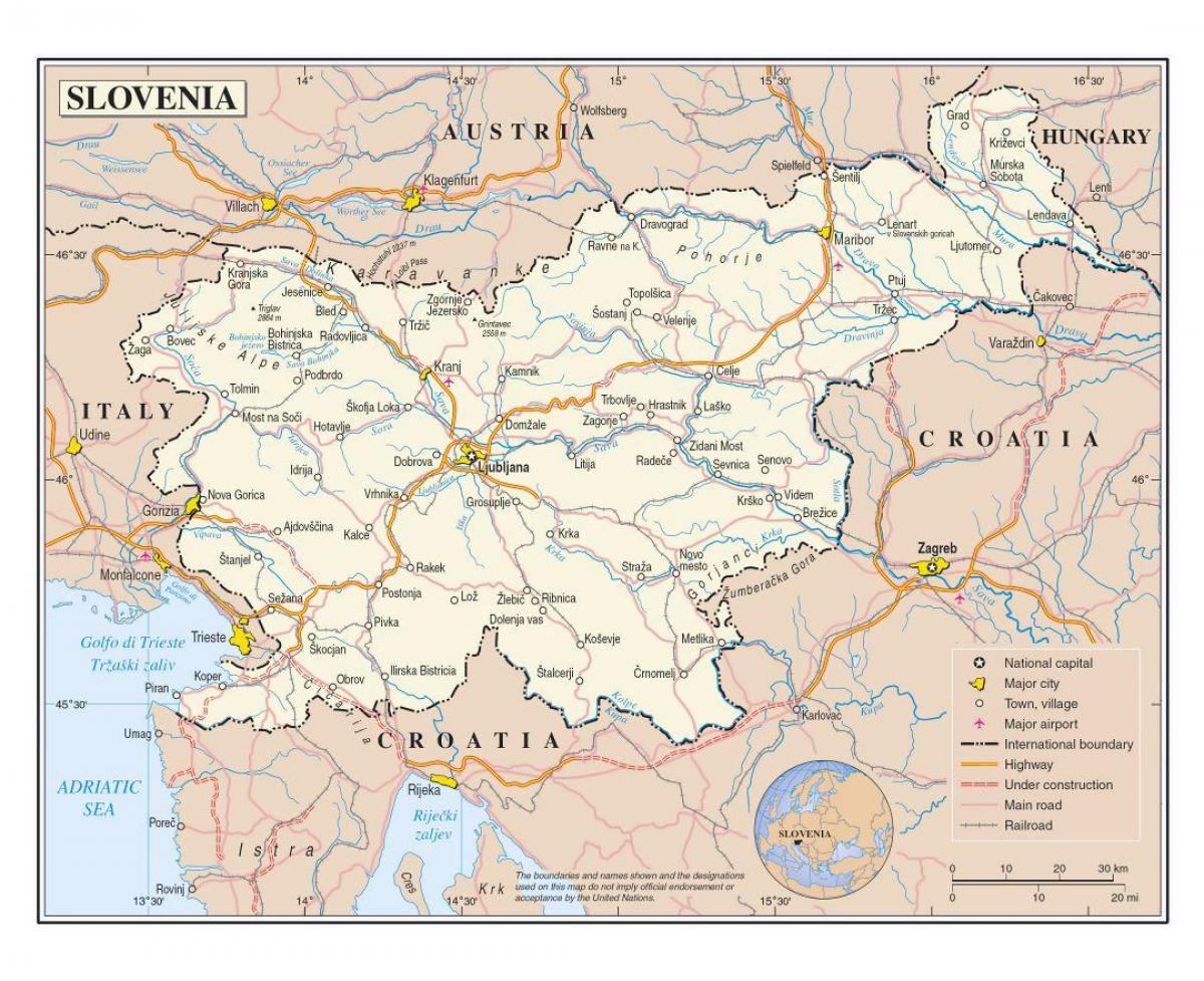 Kart over Slovenia byer
