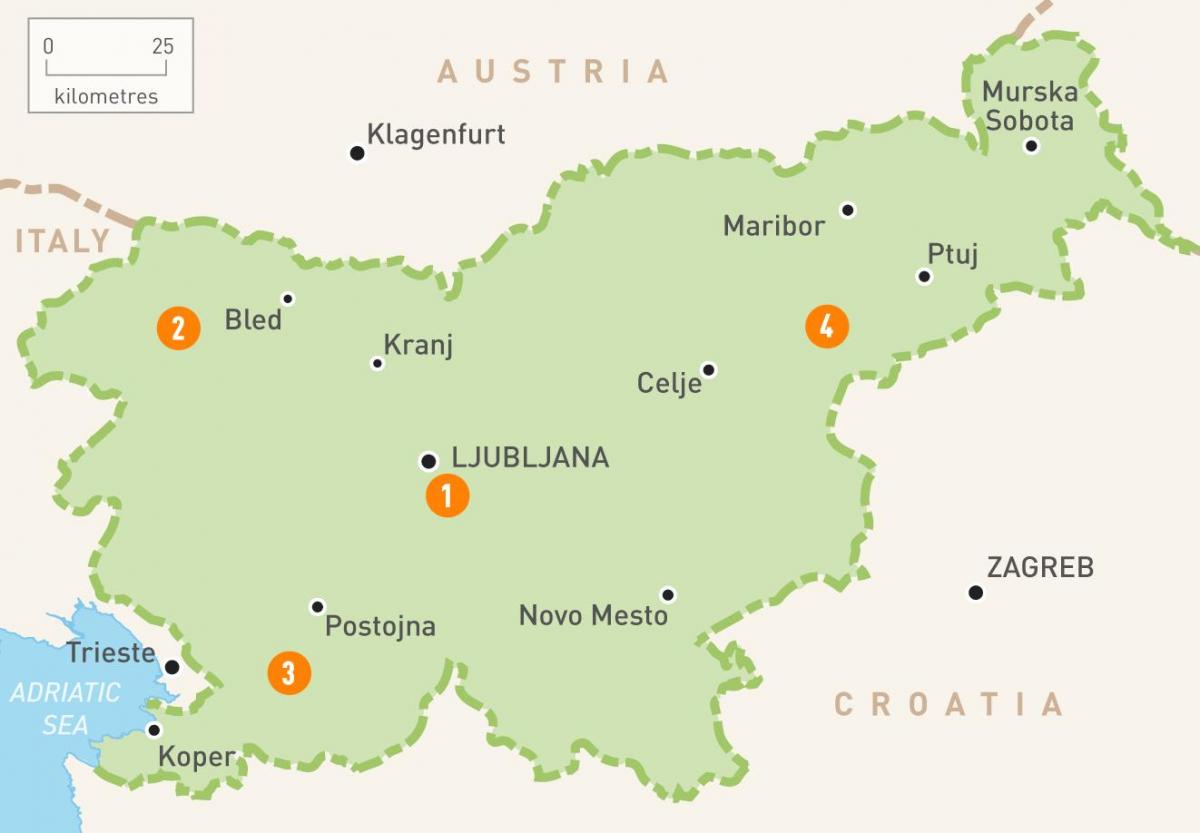 Kart over Slovenia regioner