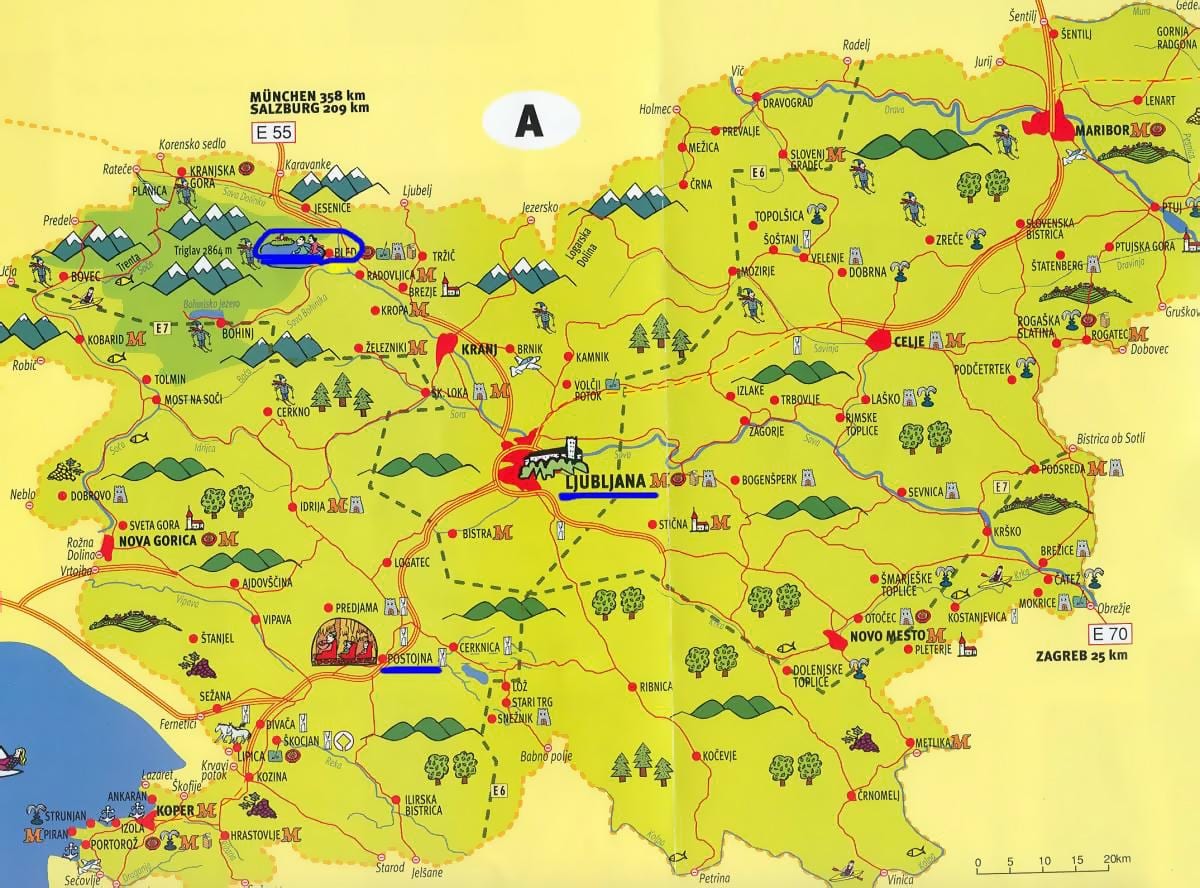 Kart over Slovenia sightseeing