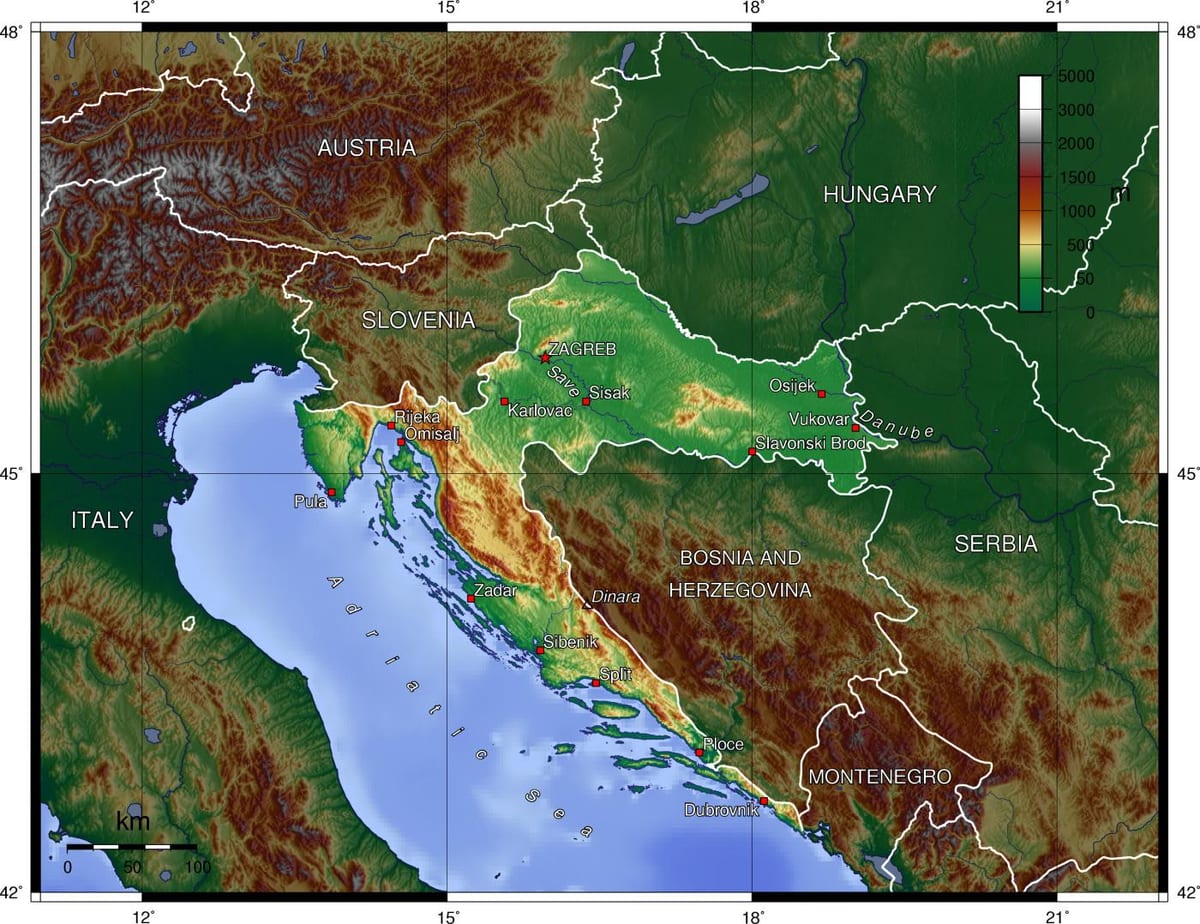 Kart over Slovenia topografiske