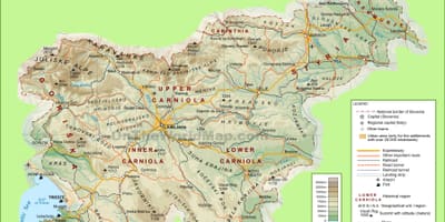 Kart over Slovenia fysisk